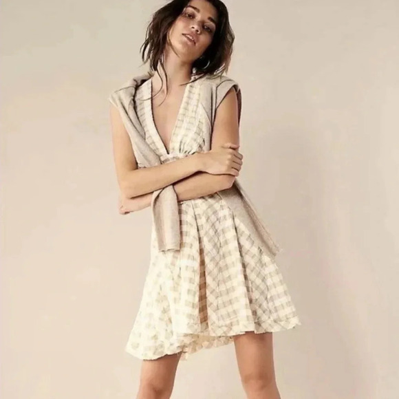 New Free people do the twist halter gingham plaid tea ob1120396 dress retro - Picture 3 of 14